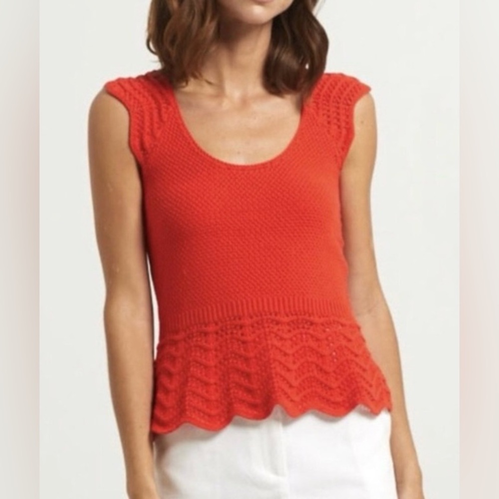 Marie Oliver Red Crochet Peplum Top